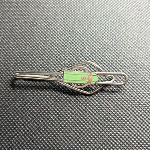 Vintage 60’s Silver tone and Green Tie Clip or money clip with buckle design